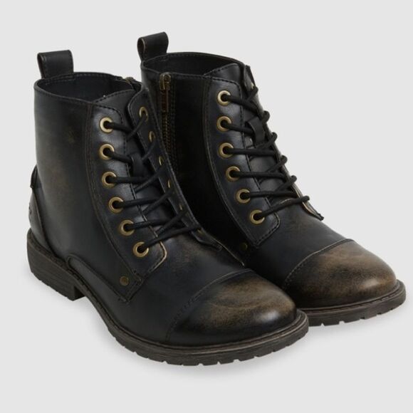 Billabong Willow Way Black Distressed Faux Leather Lace Up Ankle Boots Size: 6.5 - Picture 15 of 16